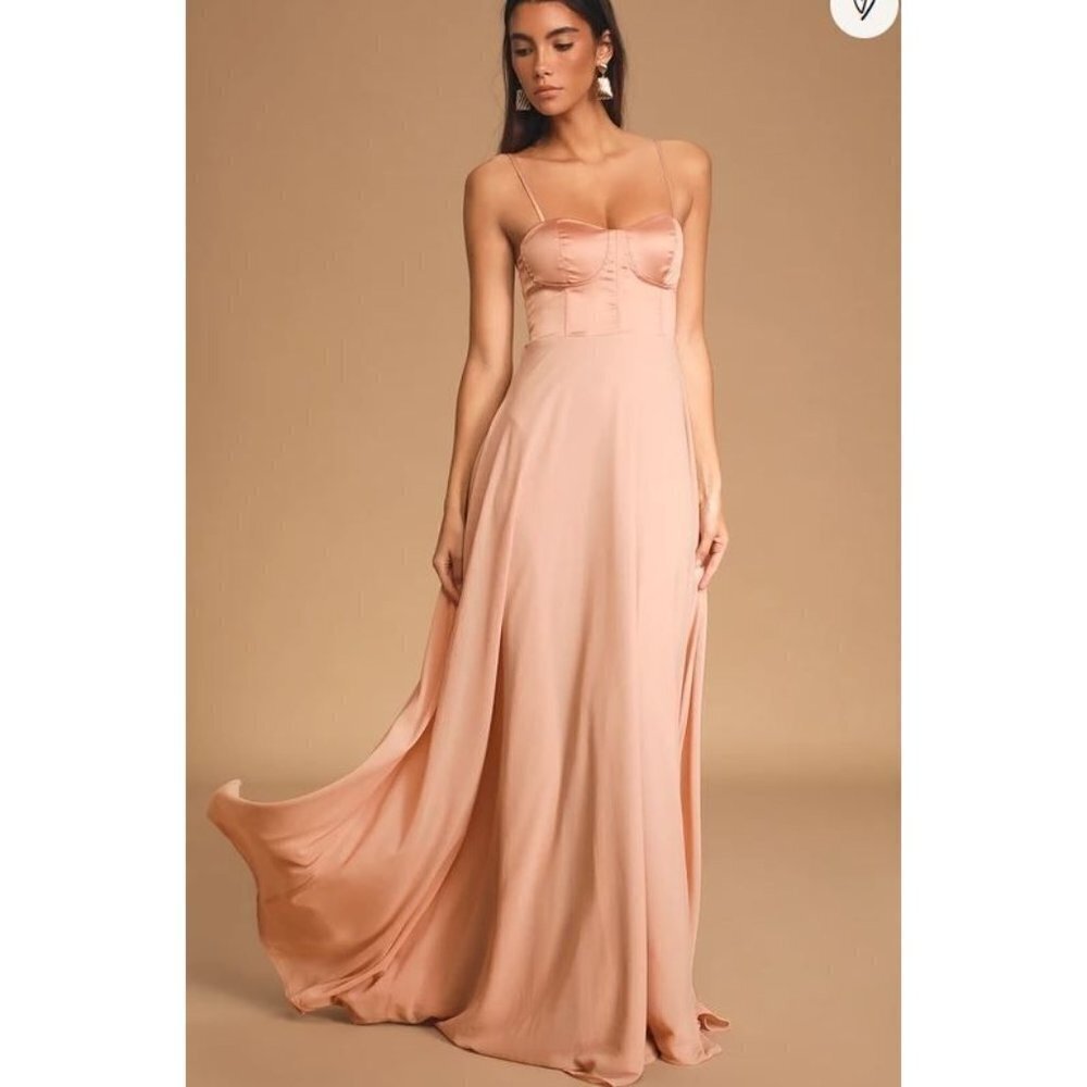 Lulus Best Part Of Me Dress Satin Bustier Chiffon Sweetheart Maxi Gown Small